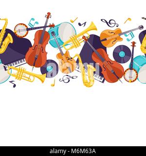 Jazz music seamless pattern with musical instruments Stock Vector