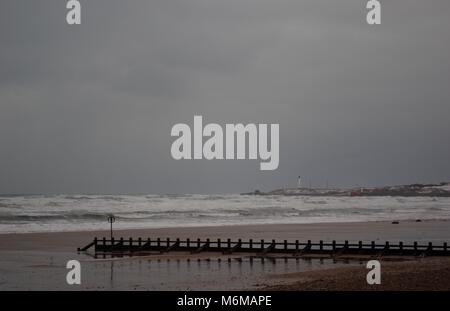 Gloomy Stormy Winter Seascape. Aberdeen Beach during Storm Emma, The Beast from the East. Scotland, UK. Stock Photo