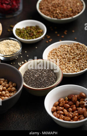 Superfoods in bowls closeup Stock Photo