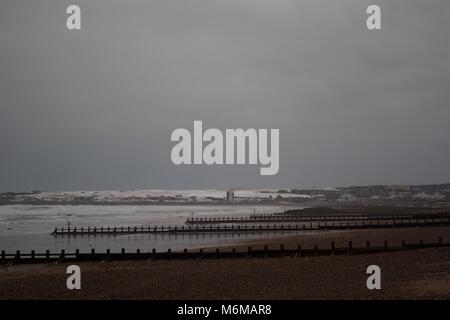 Gloomy Stormy Winter Seascape. Aberdeen Beach during Storm Emma, The Beast from the East. Scotland, UK. Stock Photo