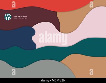 Abstract paper cut wave multicolor with shadow background copy space. Vector graphic illustration Stock Vector
