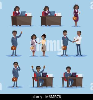 Black businesspeople in set of icons Stock Vector