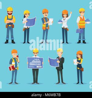 Characters of builders and constructors Stock Vector