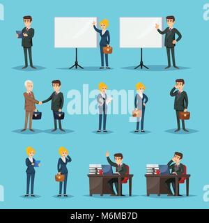Setting of icons for businesspeople in office Stock Vector