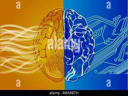 artificial intelligence concept.  Robot and human brain Stock Vector