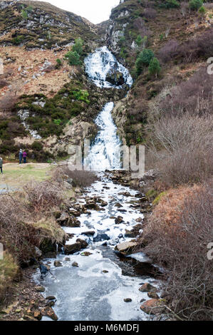 Assaranca Waterfall, Maghera, Ardara, County Donegal, Ireland. The waterfall frozen in winter. Stock Photo