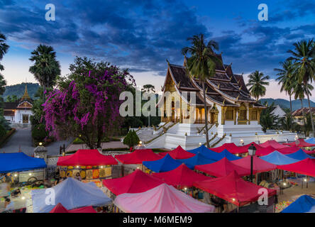 The night souvenir market in Luang Prabang, Laos. Stock Photo