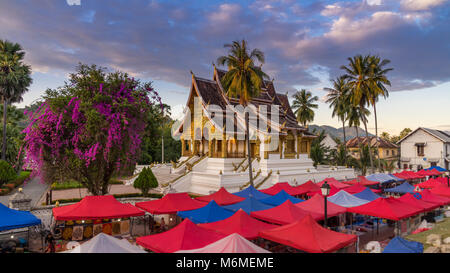 The night souvenir market in Luang Prabang, Laos. Stock Photo