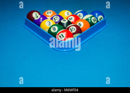 Set of billiard balls in triangle. Space for copy. Stock Photo