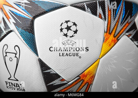 Kiev, Ukraine - February 22, 2018 official Champions League Final Soccer Ball Stock Photo