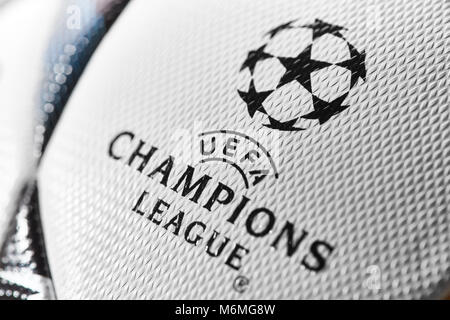 Kiev, Ukraine - February 22, 2018: Official match ball of the UEFA Final Champions League, Stock Photo