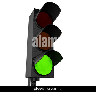 3d illustration. Traffic light with green color. Isolated white background. Stock Photo