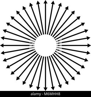 Concentric, radial, radiating arrows. Circular arrow element Stock Vector