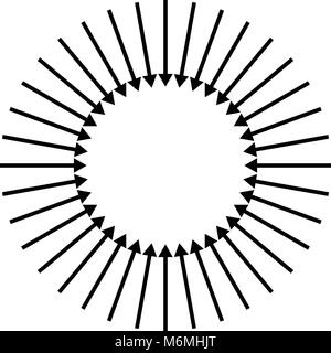 Concentric, radial, radiating arrows. Circular arrow element Stock Vector