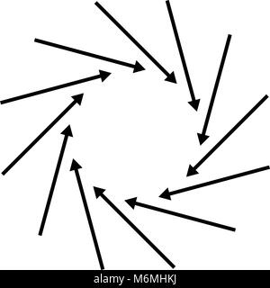 Concentric, radial, radiating arrows. Circular arrow element Stock Vector