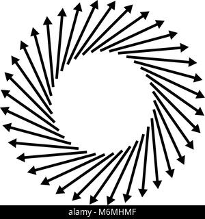 Concentric, radial, radiating arrows. Circular arrow element Stock Vector
