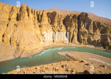 Pinnacles and river , Gissar Mountains in autumn, Tajikistan. Central Asia Stock Photo