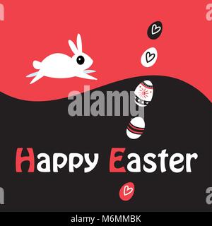 Greeting Easter greeting card with eggs and rabbits on a bright background Stock Vector
