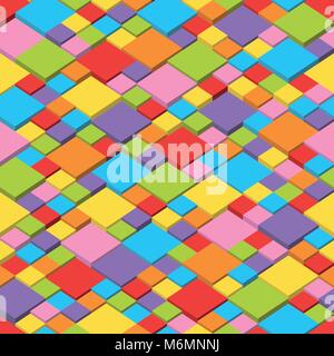 Colorful isometric seamless pattern. Random cubes puzzle vector background Stock Vector