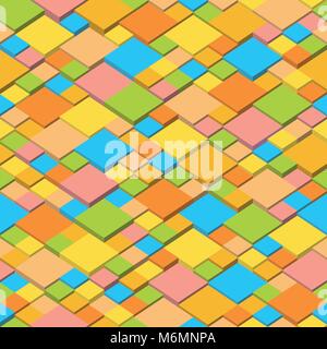 Abstract geometric seamless background, cubic mosaic structure. Summer colors isometric pattern Stock Vector