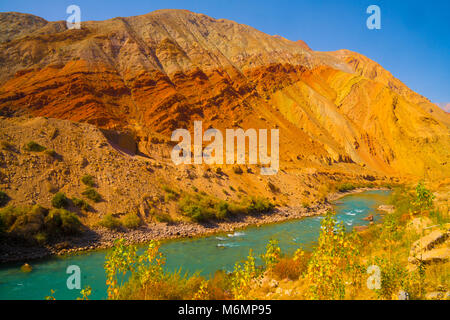 Colorful strata Gissar Mountains in autumn, Tajikistan. Central Asia Stock Photo