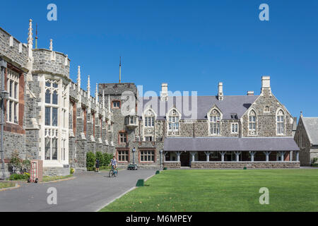 Christ's College School Memorial Dining Hall and Houses around quadrangle, Rolleston Avenue, Christchurch, Canterbury, New Zealand Stock Photo