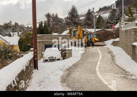 Deserted roads due to snow in the Dublin Mountains, March 2017. Stock Photo