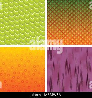skin of fruit texture vector set, healthy food pattern background of pineapple, orange, mangosteen and grapes Stock Vector