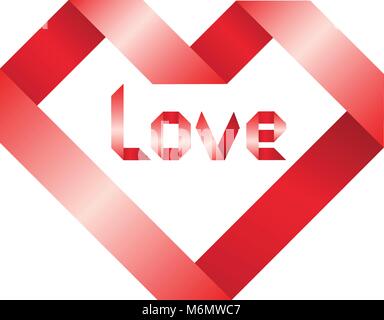 ribbon heart with love words for love concept, valentine, illustration Stock Vector