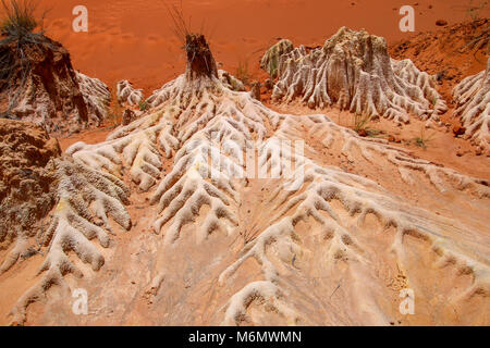 Madagascar, Ankarana Special Reserve. Red Tsingy - Sandstone erosion due to deforestation Stock Photo
