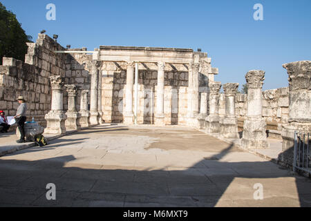 Israel, Sea of Galilee, Capernaum Ruins of the old synagogue uncovered on site (forth Century CE) Stock Photo