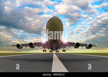 3d Rendering of a commercial airplane takeoff/landing on a runway Stock Photo