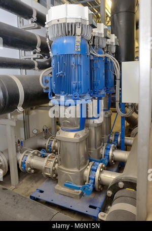 Inside a reverse osmosis desalination plant in Chile. Rows of membranes ...