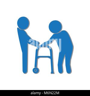Man helps elderly patient with a walker vector illustration Stock Vector