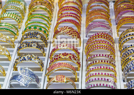 bangles bracelets for sale on market stall at Bogyoke Aung San Market, formerly Scott's Market, Yangon, Myanmar (Burma), Asia in February Stock Photo