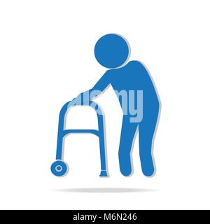 Elderly man and walker symbol, icon vector illustration Stock Vector