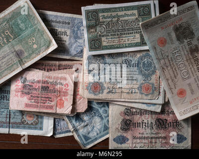 Reichmarks German banknotes from the 1920s to the 1940s Stock Photo