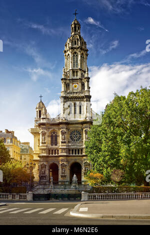 Eglise de la Sainte - Trinite. Architecture, roman catholic church in Paris, France. Stock Photo