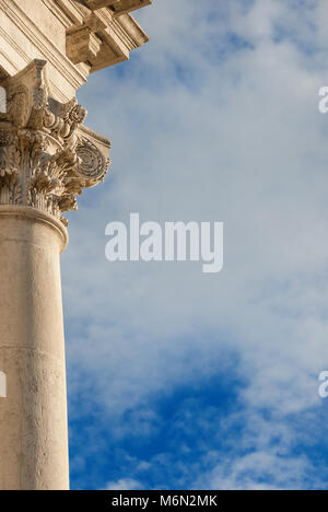 Classical architecture. Old stone column with Corinthian capital from the former Church of Saint Giustina in Venice. built in the 17th century (with c Stock Photo