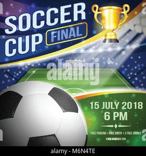 Football Soccer Flyer Poster Design Sports Invitation Vector Editable Template Ball With Football Pitch And Post Background Stock Vector Image Art Alamy