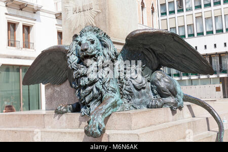 The Venetian Winged Lion statue in Campo Manin, San Marco, Venice,  Veneto, Italy. The Lion of St Mark is the symbol of Venice and the Venetian Republ Stock Photo