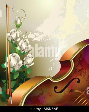 Classical violin with white roses. Musical background. vector Stock ...