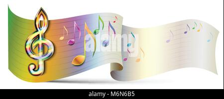 White paper music icon, banner, background with music notes and treble clef Stock Vector