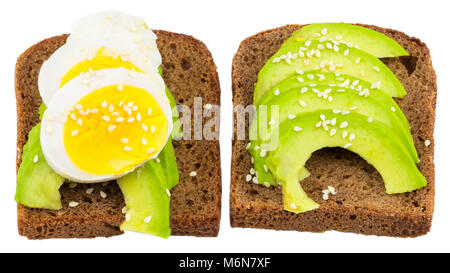 Sandwich with avocado and boiled egg isolated on white. Stock Photo