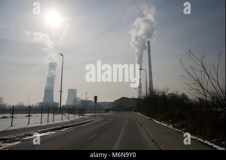 March 5, 2018 - Krakow, Poland - Smoke is seen coming out of the PGE Power station in Krakow..The city of Krakow is the second largest city in Poland, it has a population of over 760,000 in 2017. (Credit Image: © OMarques 05032018  20 .jpg/SOPA Images via ZUMA Wire) Stock Photo