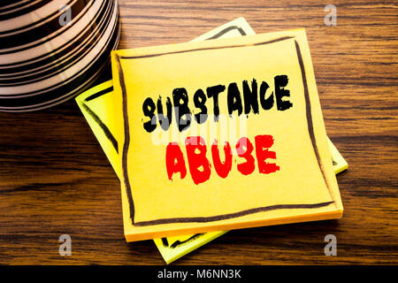 Handwriting Announcement text showing Substance Abuse. Business concept for Health Medical Drug written on sticky note paper on wooden wood background Stock Photo