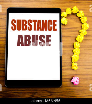 Handwriting Announcement text showing Substance Abuse. Business concept for Health Medical Drug Written on tablet wooden background in the office tabl Stock Photo