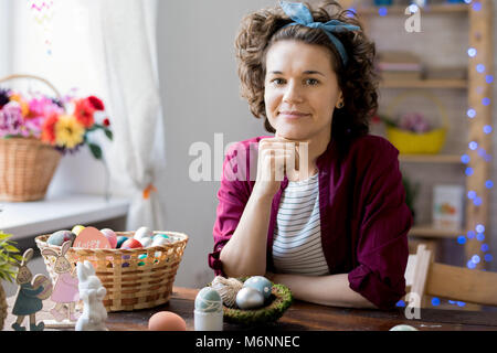 Young Woman Posing with Easter Decorations Stock Photo