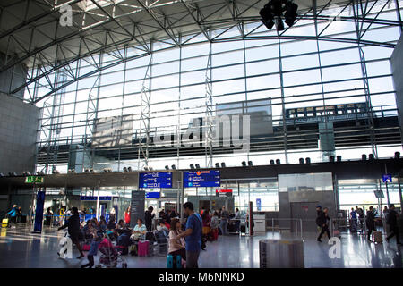 German people and foreigner traveler wait flight with passengery arriving and departing at Frankfurt International Airport on September 10, 2017 in Fr Stock Photo