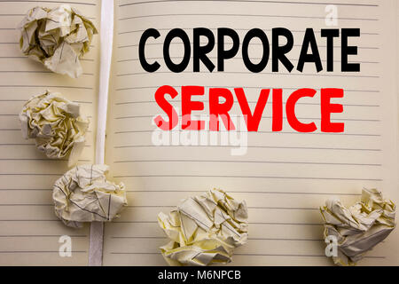 Handwritten text showing Corporate Service. Business concept writing for Csr Digital Content Written on notepad paper, white background with space and Stock Photo